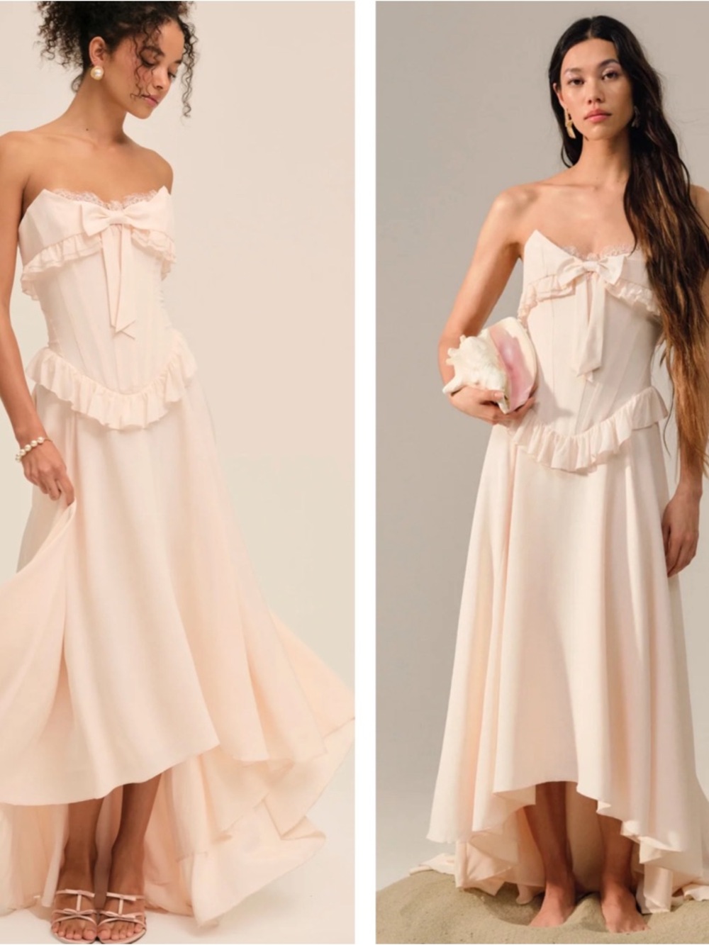 FOR LOVE & LEMONS Harmony Strapless Corset Ruffle Bow White Maxi Dress Size 8 - Picture 2 of 9